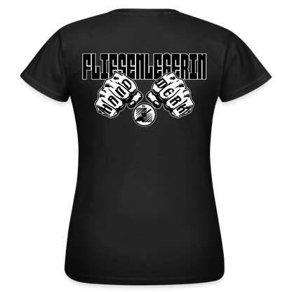 Frauen T-Shirt "Fliesenlegerin" (beidseitig bedruckt) Schwarz Frauen T-Shirt