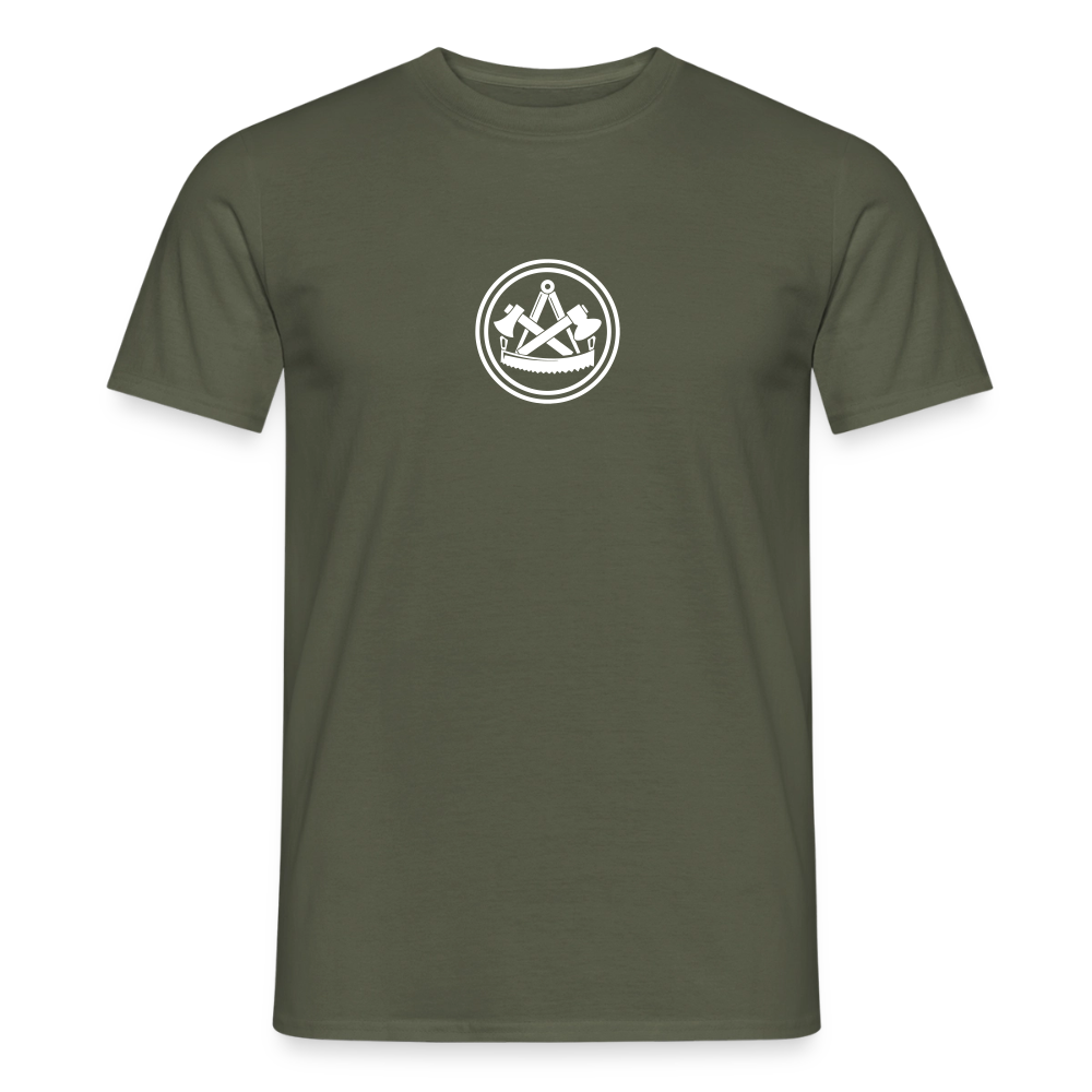 Unisex Zimmermann T-Shirt von Spreadconnect, beidseitig bedruckt mit Handwerker-Design, auf weißem Stoff, lässig und stilvoll.