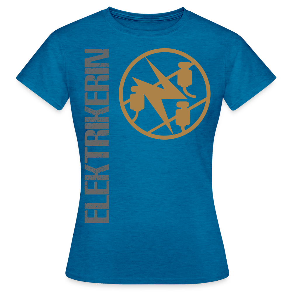 Frauen T-Shirt "Elektrikerin" Antikblaues Saphir meliert Frauen T-Shirt