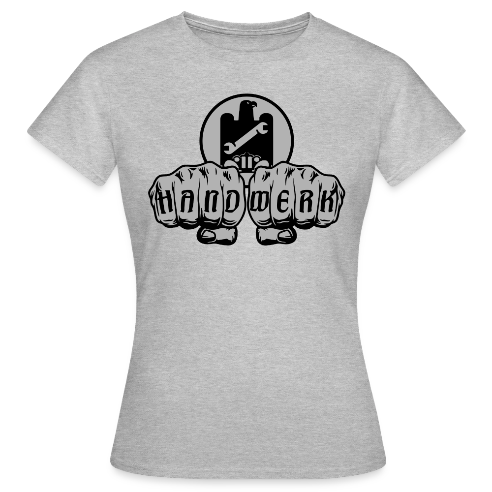 Hellgraues Frauen T-Shirt mit KFZ-Mechaniker-Design und Power-Print von Spreadconnect, locker geschnitten, Baumwolle.