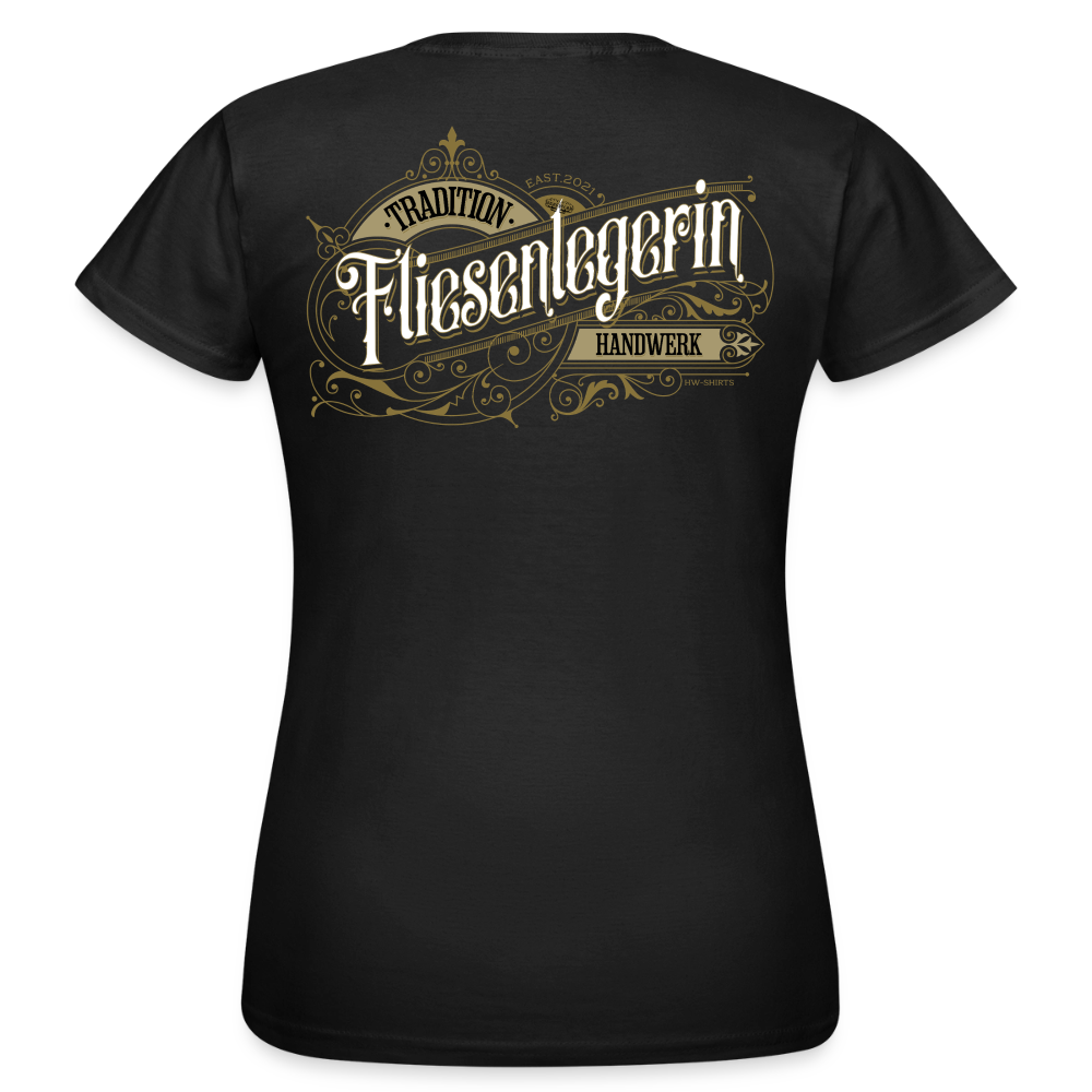 Hübsches Frauen T-Shirt "Fliesenlegerin"-Nostalgie von Spreadconnect, zeigt nostalgisches Design auf bequemem T-Shirt für Damen.