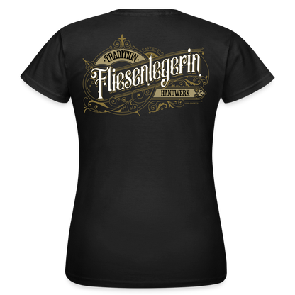 Hübsches Frauen T-Shirt "Fliesenlegerin"-Nostalgie von Spreadconnect, zeigt nostalgisches Design auf bequemem T-Shirt für Damen.