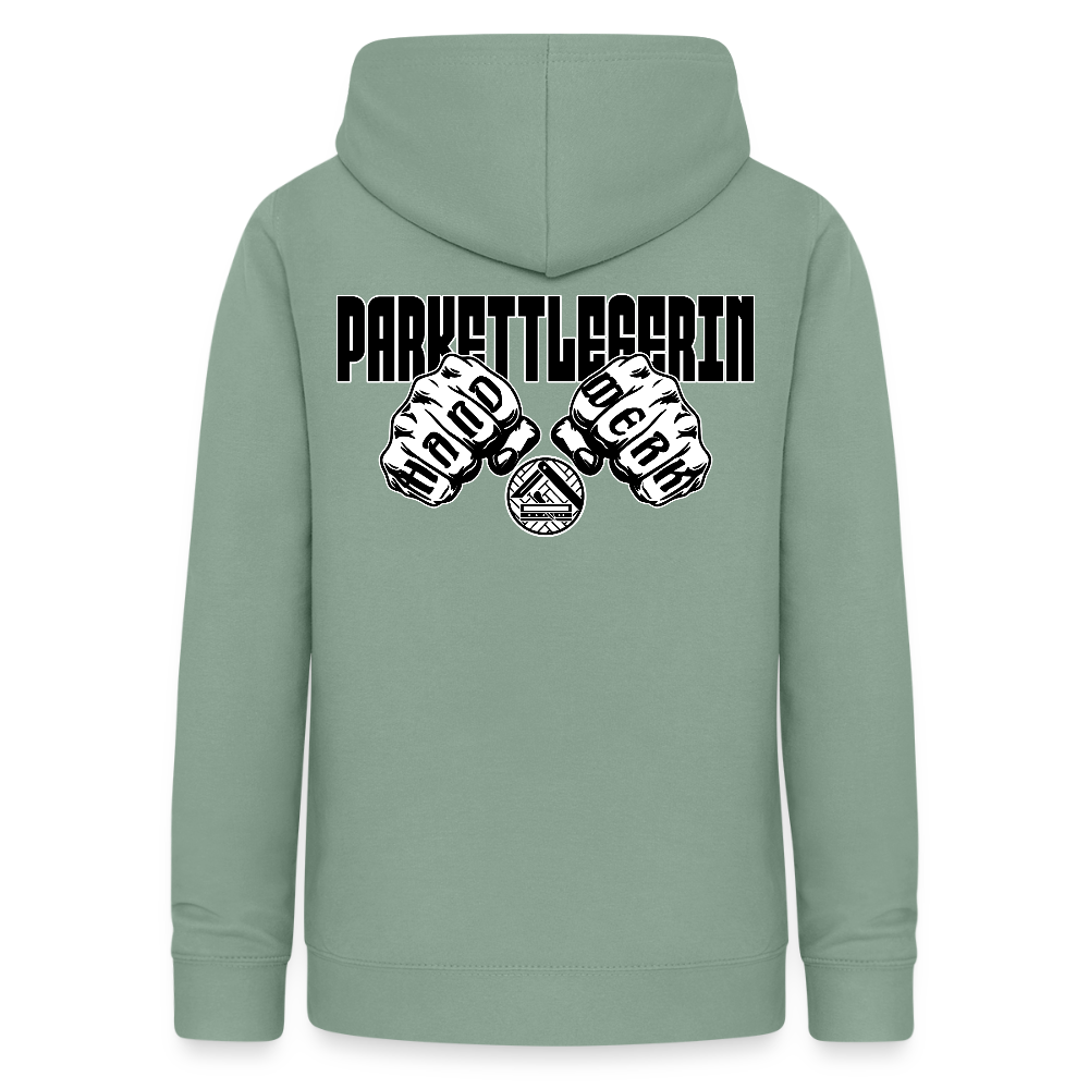 Frauen Hoodie "Parkettlegerin (beidseitig beruckt) Graugrün Frauen Hoodie