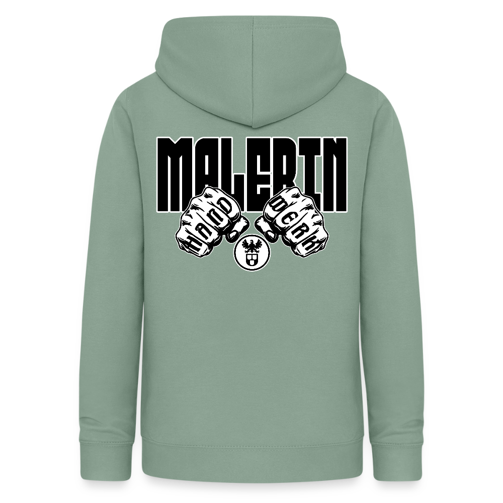 Frauen Hoodie "Malerin" (beidseitig beruckt) Graugrün Frauen Hoodie