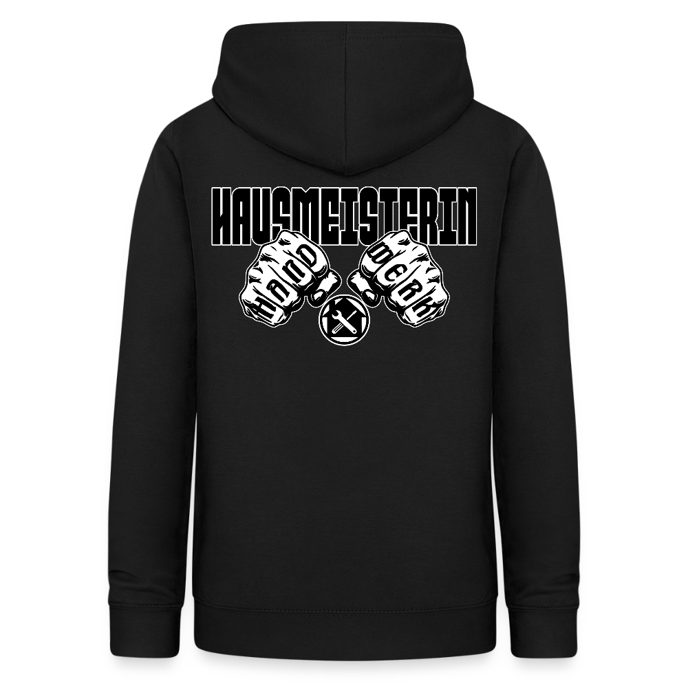Frauen Hoodie "Hausmeisterin" (beidseitig beruckt) Schwarz Frauen Hoodie