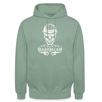 Unisex Hoodie "Skull-Helm-Handwerk" Graugrün Unisex Hoodie
