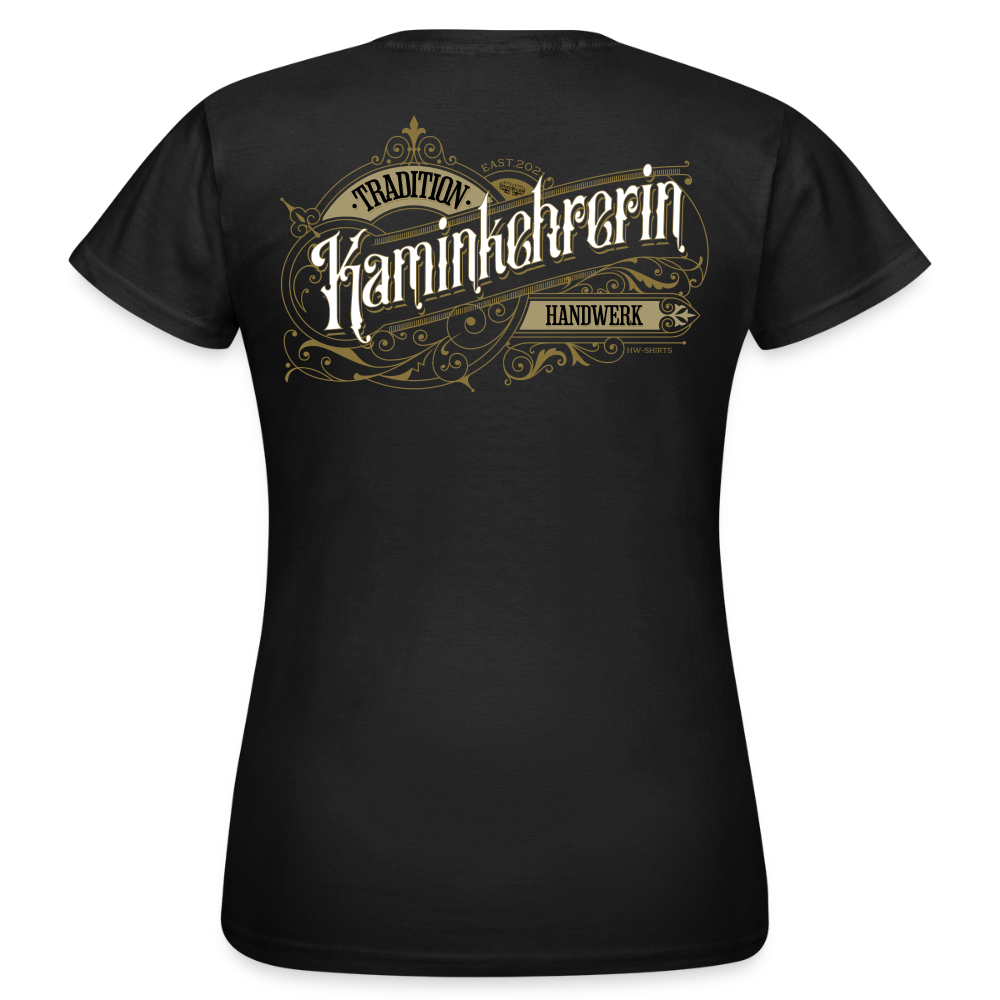 Weißes Frauen T-Shirt von Spreadconnect mit nostalgischem Kaminreinigung-Motiv, bequem und lässig für Damen.