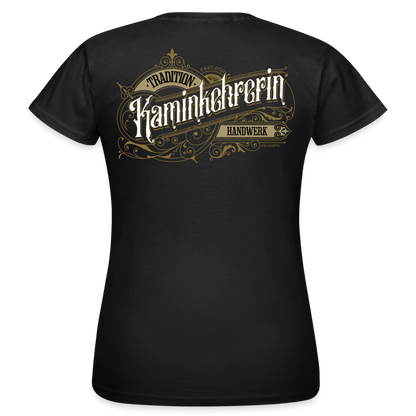 Weißes Frauen T-Shirt von Spreadconnect mit nostalgischem Kaminreinigung-Motiv, bequem und lässig für Damen.