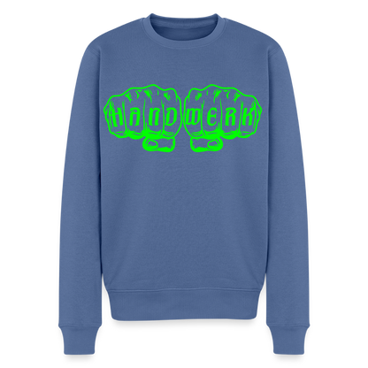 Unisex Premium Pullover "Gerüstbauer" neongrün - Taubenblau
