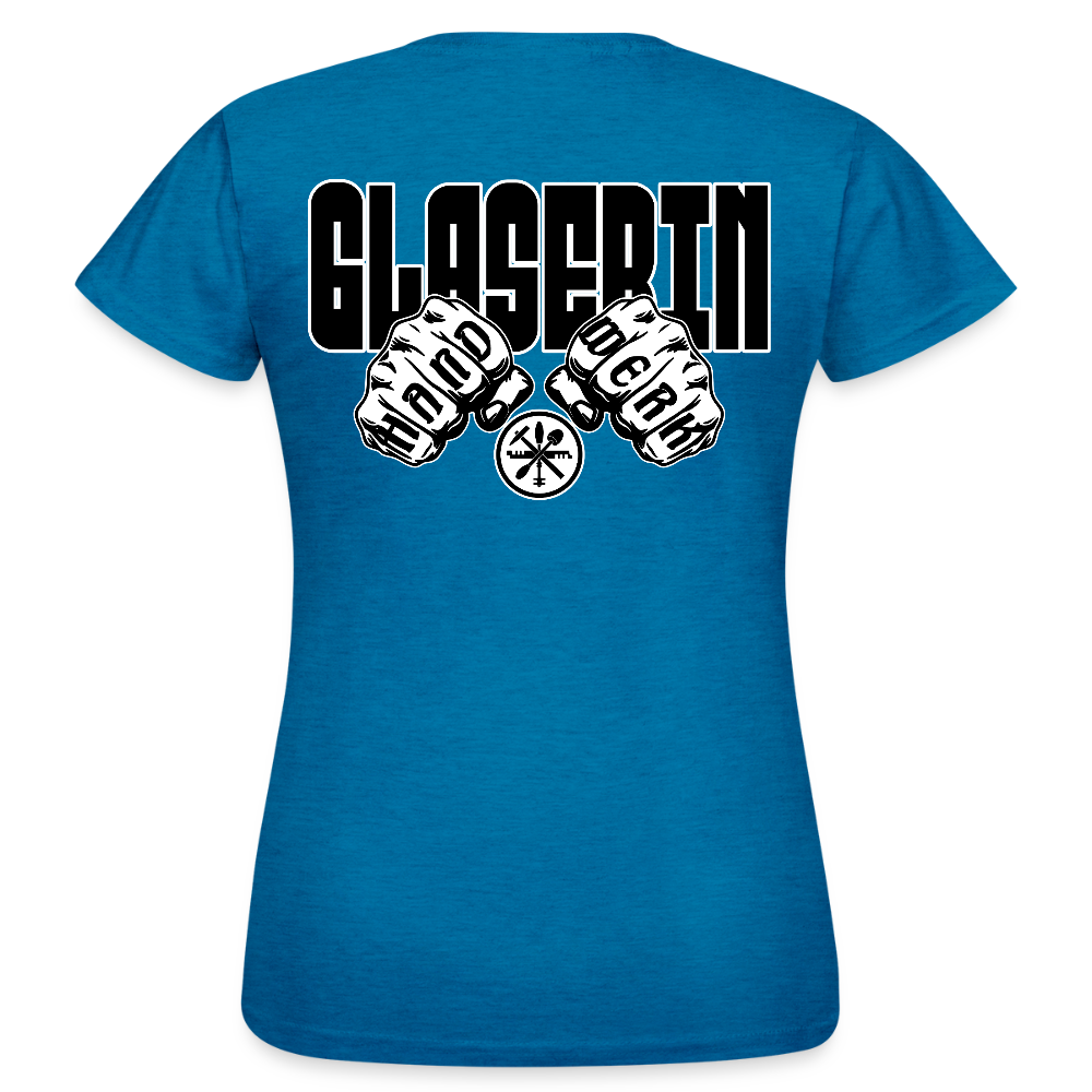 Frauen T-Shirt "Glaserin" (beidseitig bedruckt) Antikblaues Saphir meliert Frauen T-Shirt