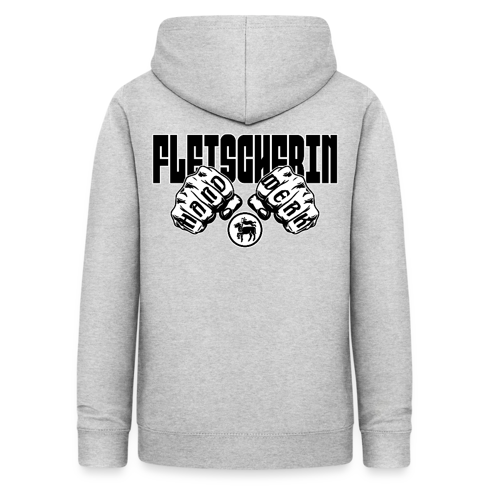 Frauen Hoodie "Fleischerin" (beidseitig beruckt) Hellgrau meliert Frauen Hoodie