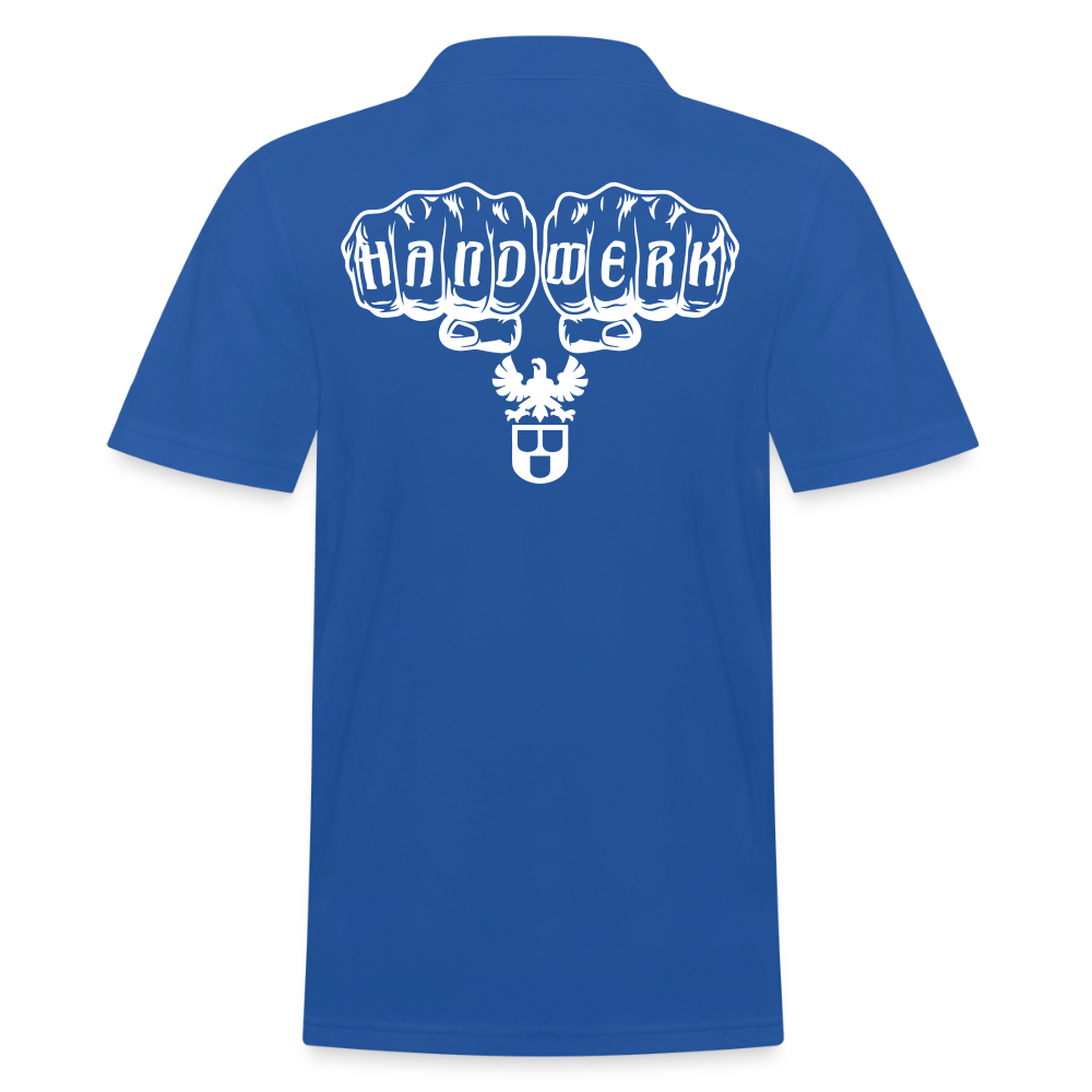Männer Poloshirt "Maler" (hinten bedruckt) Royalblau Männer Poloshirt