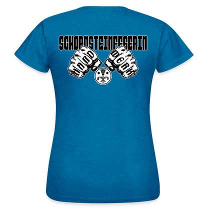 Frauen T-Shirt "Schornsteinfegerin" (beidseitig bedruckt) Antikblaues Saphir meliert Frauen T-Shirt