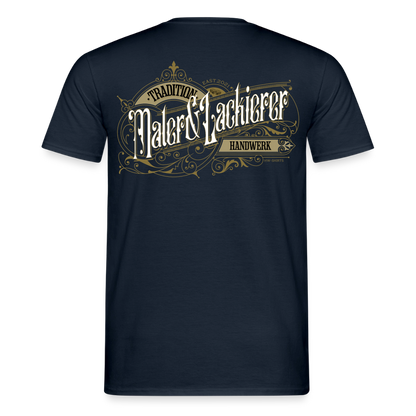 Unisex T-Shirt "Maler & Lackierer" von Spreadconnect, nostalgisches Design, zeigt Maler- und Lackierer-Motiv auf grau-weißem Stoff