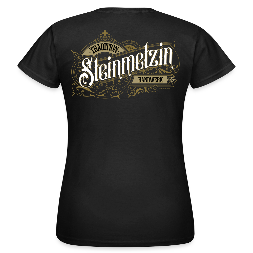 Frauen T-Shirt "Steinmetzin" von Spreadconnect mit nostalgischem Design, weißes T-Shirt mit künstlerischem Druck.