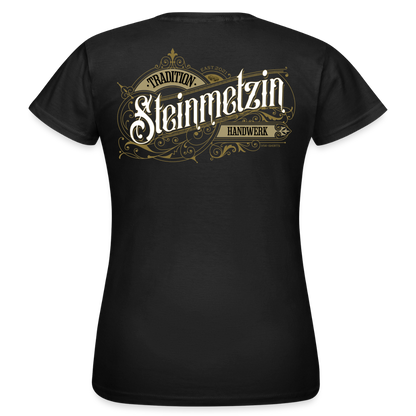 Frauen T-Shirt "Steinmetzin" von Spreadconnect mit nostalgischem Design, weißes T-Shirt mit künstlerischem Druck.