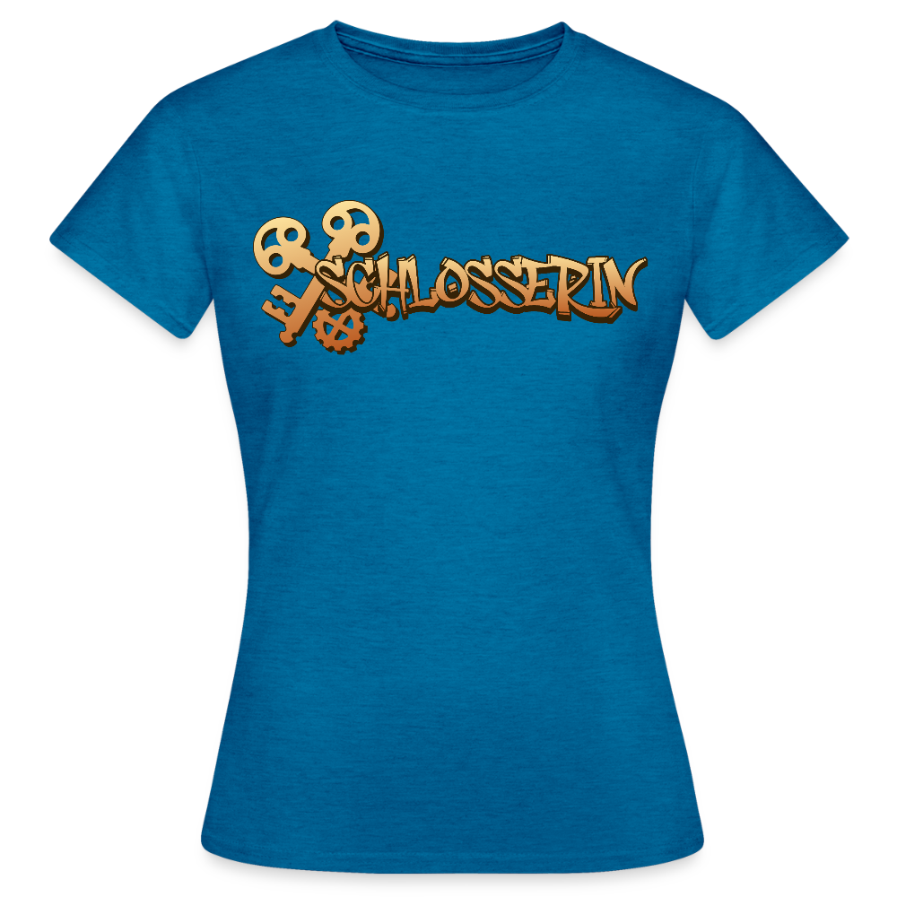Frauen T-Shirt "Schlosserin" Antikblaues Saphir meliert Frauen T-Shirt
