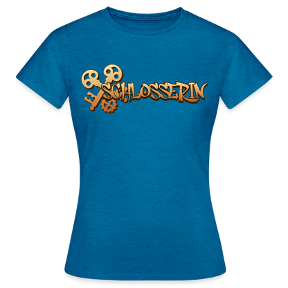 Frauen T-Shirt "Schlosserin" Antikblaues Saphir meliert Frauen T-Shirt
