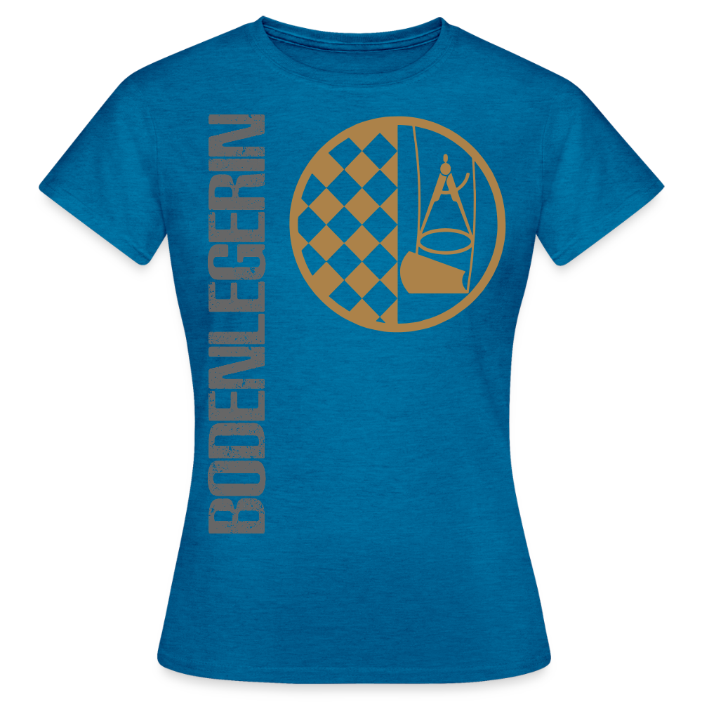 Frauen T-Shirt "Bodenlegerin" Antikblaues Saphir meliert Frauen T-Shirt