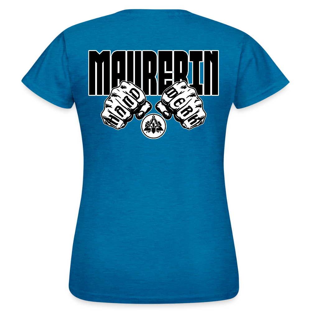 Frauen T-Shirt "Maurerin" (beidseitig bedruckt) Antikblaues Saphir meliert Frauen T-Shirt