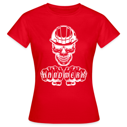 Frauen T-Shirt "Skull-Helm-Handwerk" Rot Frauen T-Shirt