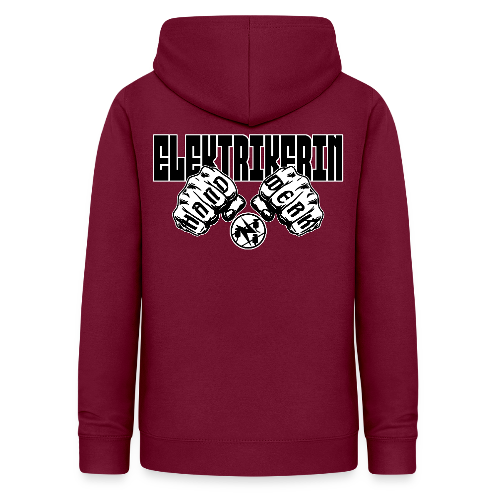 Frauen Hoodie "Elektrikerin" (beidseitig beruckt) Bordeaux Frauen Hoodie