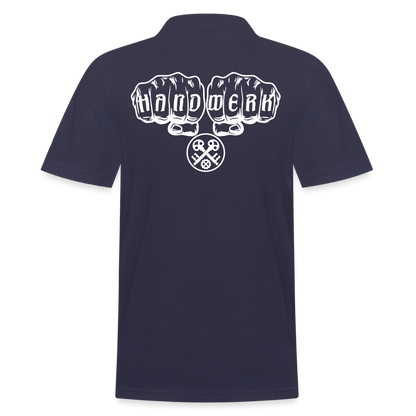Männer Poloshirt "Schlosser" (hinten bedruckt) Navy Männer Poloshirt