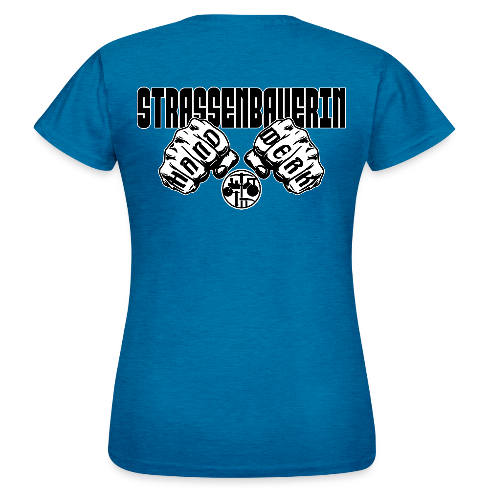 Frauen T-Shirt "Strassenbauerin" (beidseitig bedruckt) Antikblaues Saphir meliert Frauen T-Shirt