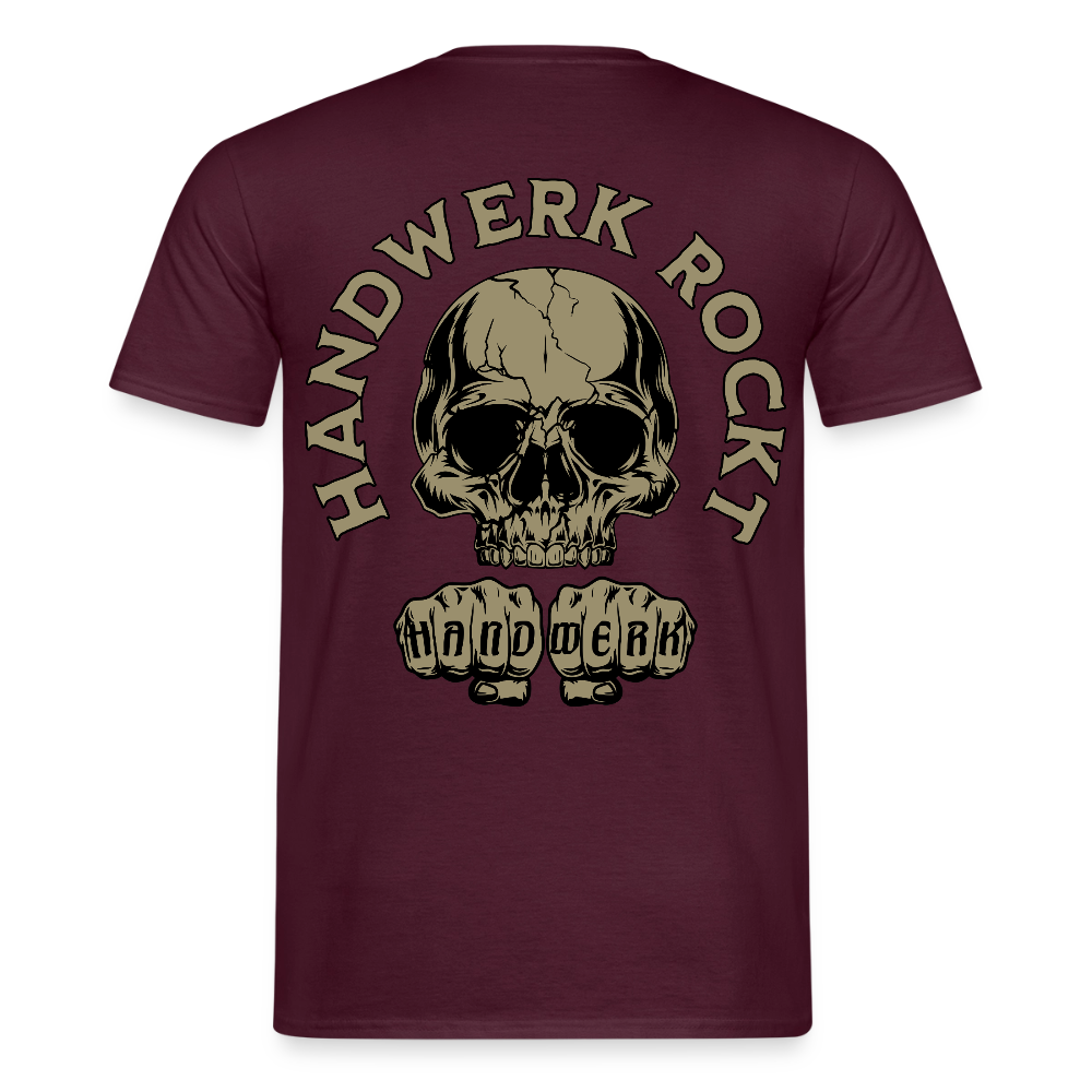 Unisex Männer T-Shirt "Handwerk-Rockt" von Spreadconnect, beidseitig bedruckt, mit handwerklichem Motiv auf Vorder- und Rückseite.