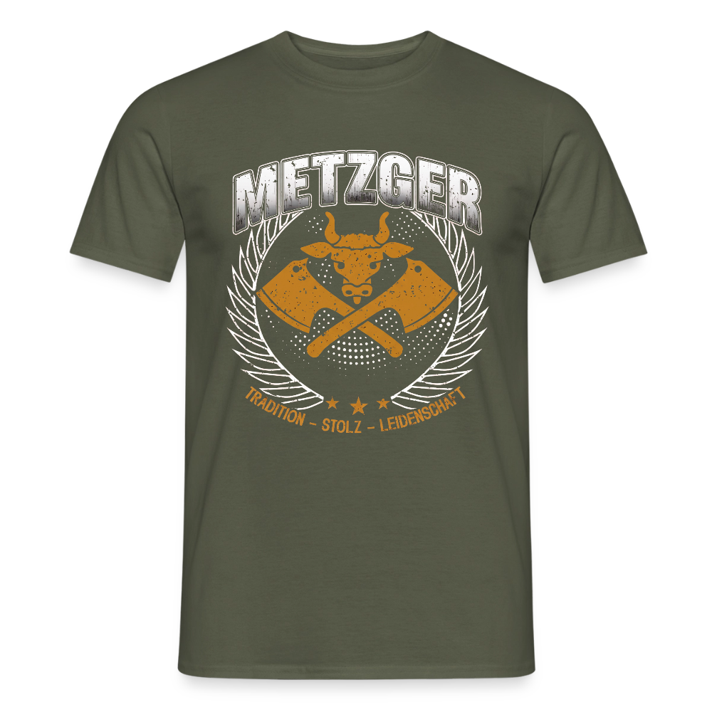 Unisex Metzger T-Shirt von Spreadconnect, traditionelles Design, sichtbare Druckgrafik auf weißem Baumwollshirt für Männer.