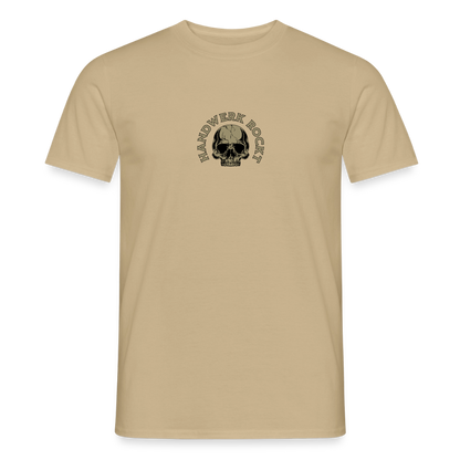 Unisex Männer T-Shirt "Handwerk-Rockt" von Spreadconnect, beidseitig bedruckt, mit Handwerksmotiven und Schriftzug.