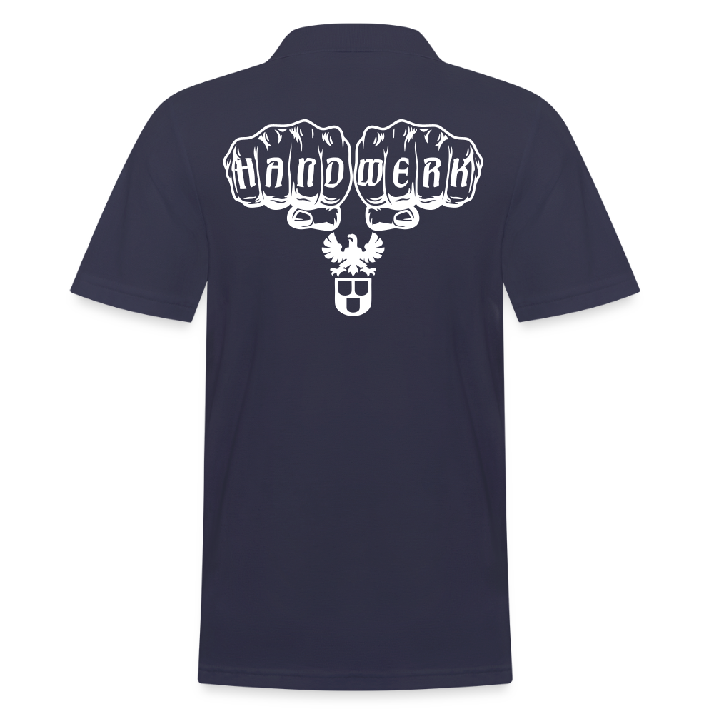 Männer Poloshirt "Maler" (hinten bedruckt) Navy Männer Poloshirt