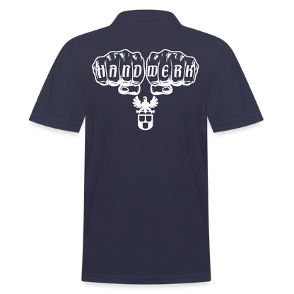 Männer Poloshirt "Maler" (hinten bedruckt) Navy Männer Poloshirt