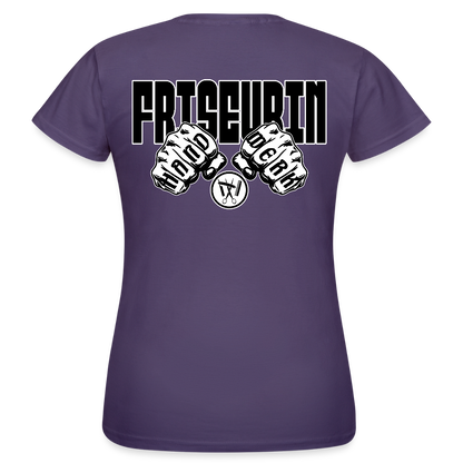 Frauen T-Shirt "Friseurin" (beidseitig bedruckt) Dunkellila Frauen T-Shirt