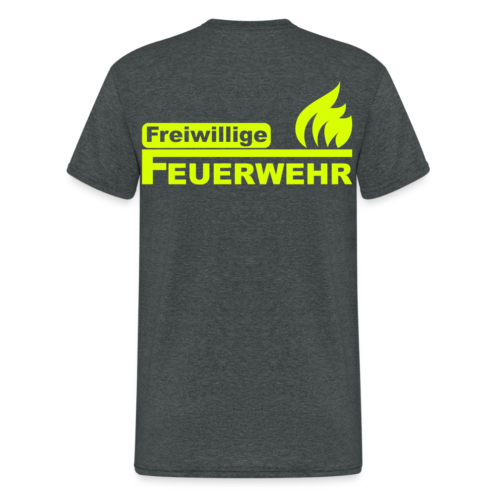 Unisex T-Shirt "Feuerwehr 2" beidseitig bedruckt - Dunkelgrau meliert