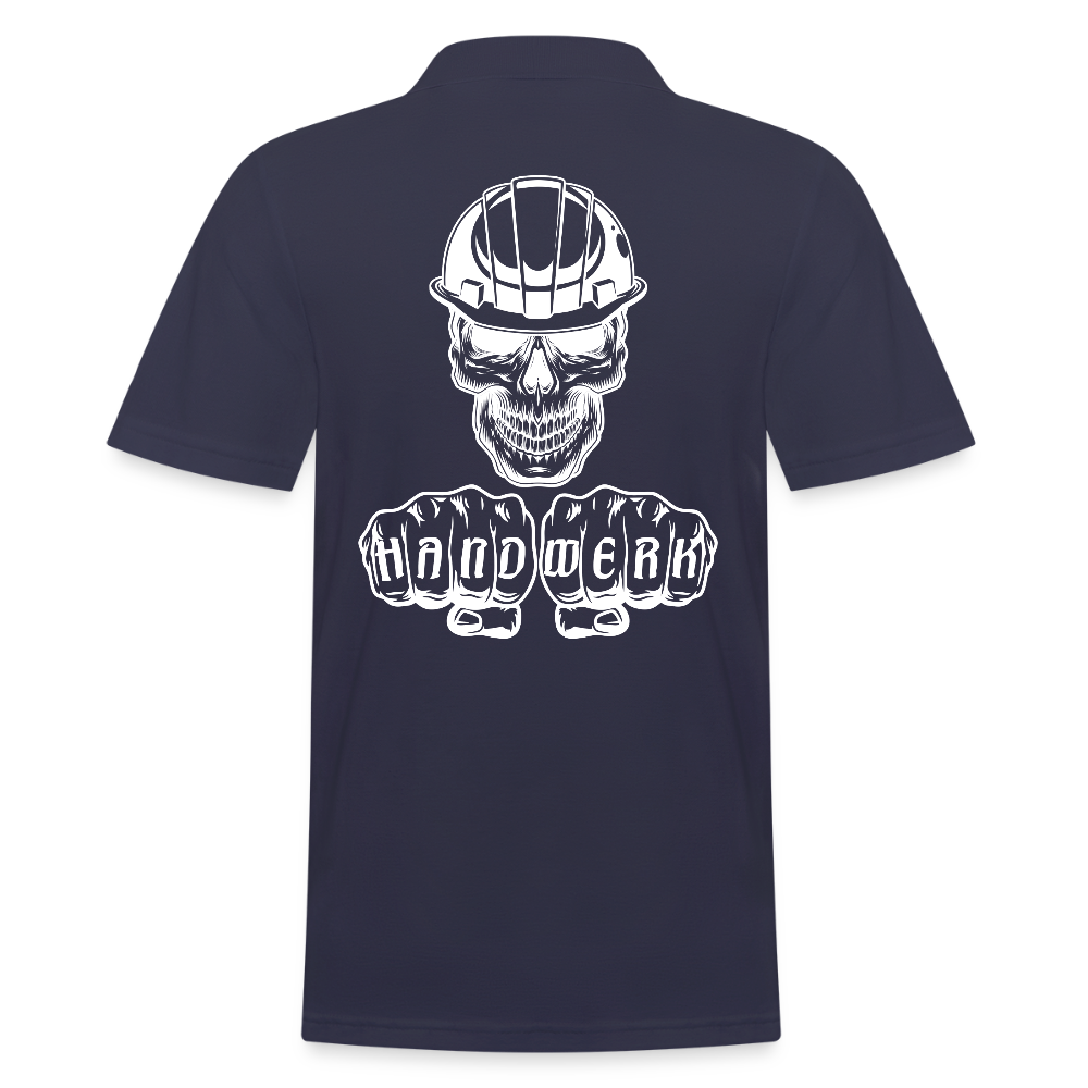 Männer Poloshirt "Skull-Helm-Handwerk" (hinten bedruckt) Navy Männer Poloshirt