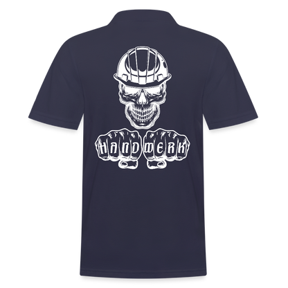 Männer Poloshirt "Skull-Helm-Handwerk" (hinten bedruckt) Navy Männer Poloshirt