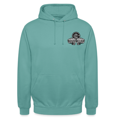 Unisex  Hoodie "Gerüstbauer" beidseitig bedruckt - Pastelltürkis