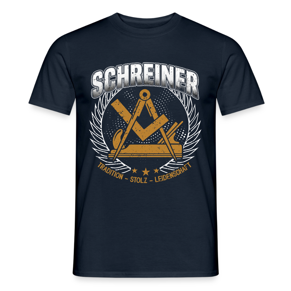 Unisex Tradition Schreiner Männer T-Shirt in Baumwolle mit Druck, bequem und stilvoll, auf weißem Hintergrund.