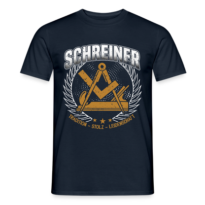 Unisex Tradition Schreiner Männer T-Shirt in Baumwolle mit Druck, bequem und stilvoll, auf weißem Hintergrund.