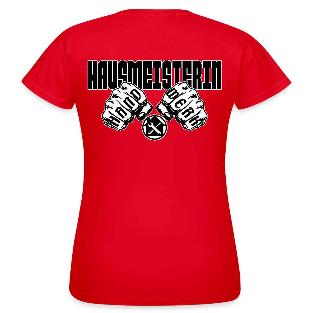 Frauen T-Shirt "Hausmeisterin" (beidseitig bedruckt) Rot Frauen T-Shirt
