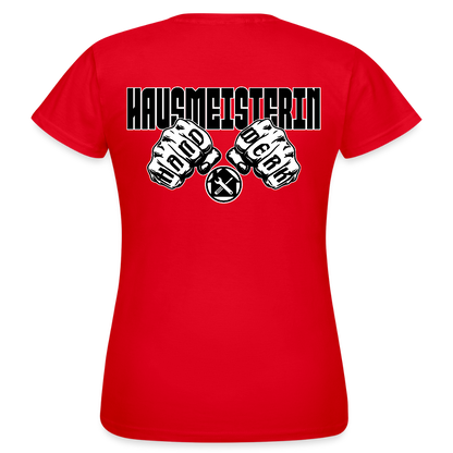 Frauen T-Shirt "Hausmeisterin" (beidseitig bedruckt) Rot Frauen T-Shirt