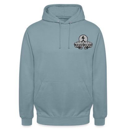 Unisex Hoodie "Steinmetz" beidseitig bedruckt Nebelblau Unisex Hoodie
