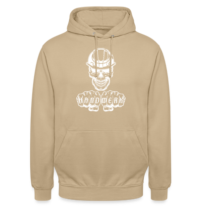 Unisex Hoodie "Skull-Helm-Handwerk" Beige Unisex Hoodie
