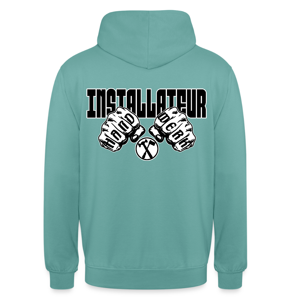 Unisex Hoodie "Installateur" (beidseitig bedruckt) Pastelltürkis Unisex Hoodie