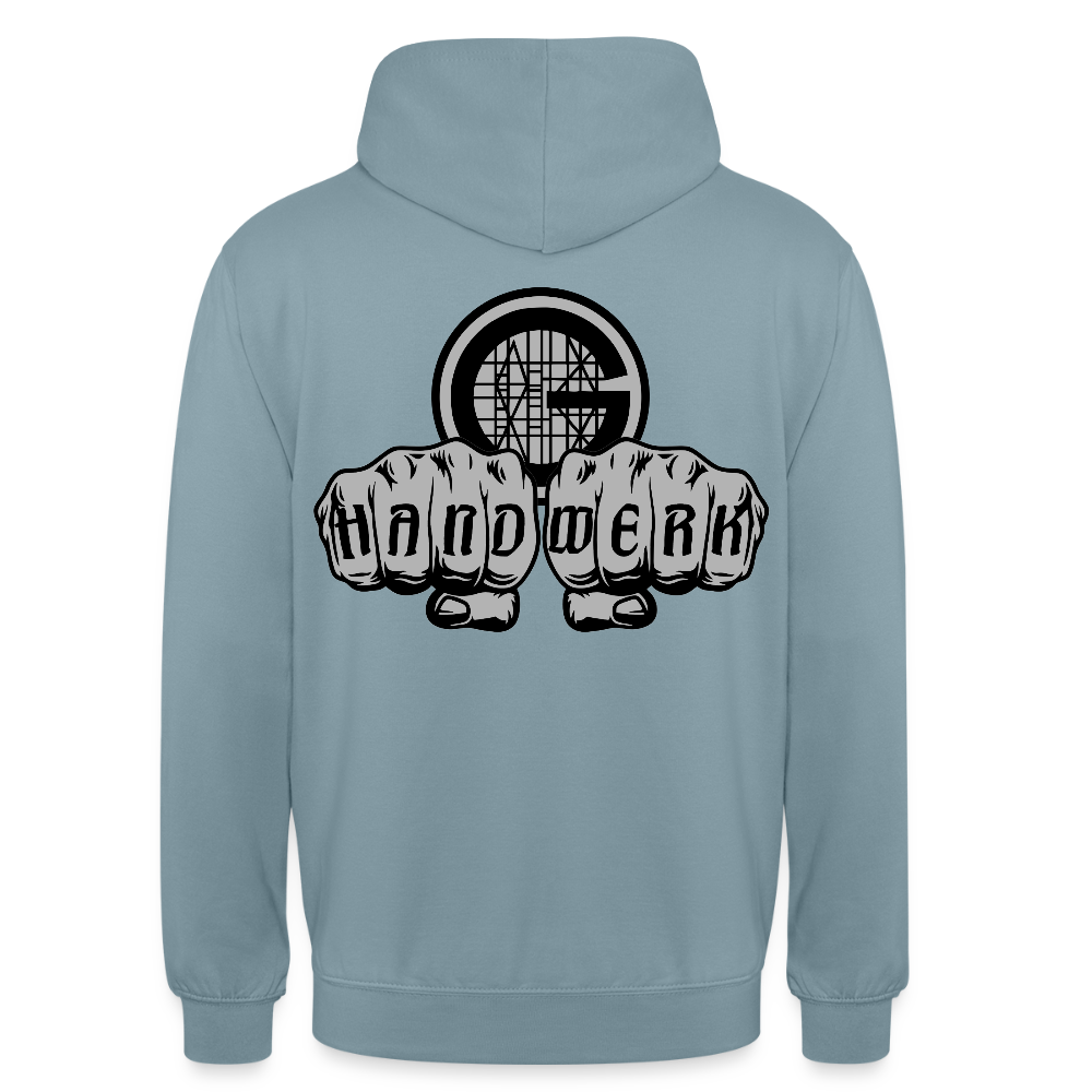 Unisex  Hoodie "Gerüstbauer" beidseitig bedruckt - Nebelblau