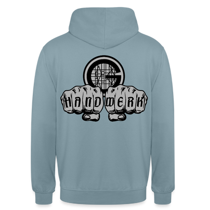 Unisex  Hoodie "Gerüstbauer" beidseitig bedruckt - Nebelblau