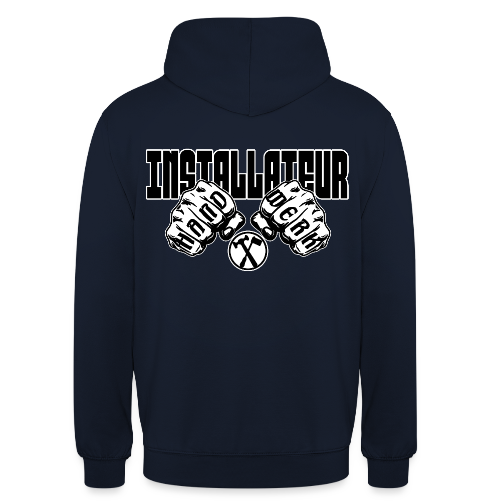 Unisex Hoodie "Installateur" (beidseitig bedruckt) Navy Unisex Hoodie