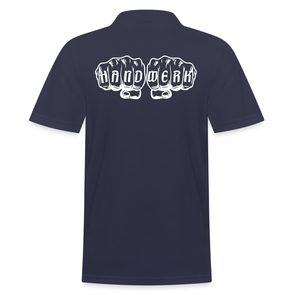 Männer Poloshirt "Handwerk" (hinten bedruckt) Navy Männer Poloshirt