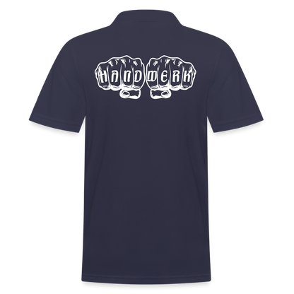Männer Poloshirt "Handwerk" (hinten bedruckt) Navy Männer Poloshirt